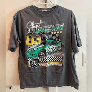Graphic Racing T-Shirt in Gray and Green